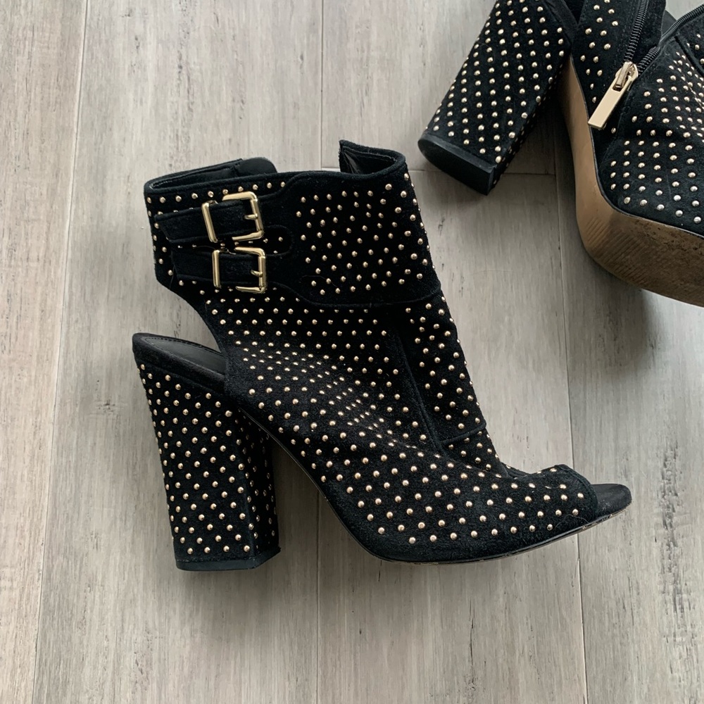 Jessica Simpson black suede and gold stud heels